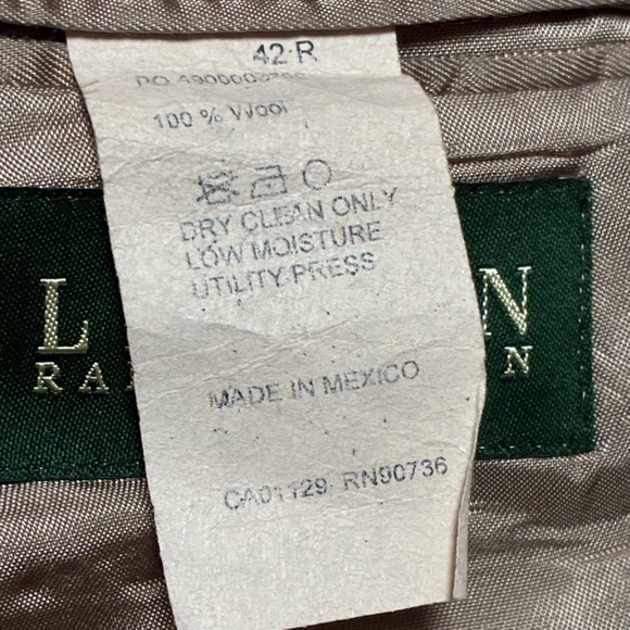 Lauren Ralph Lauren Brown Wool Blazer 42R Herringbone Sport Coat Mexico - Picture 6 of 12